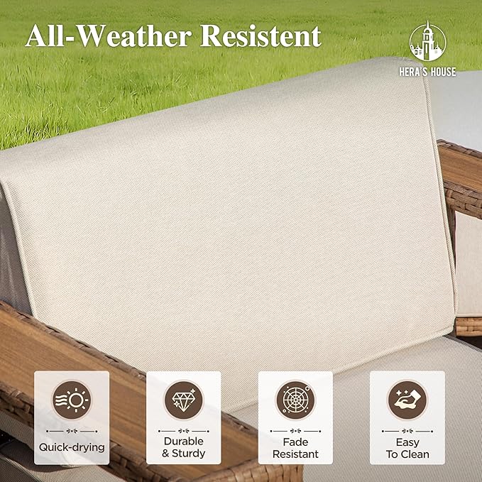 HERA'S HOUSE 2 Pieces Patio Furniture Set, Outdoor Rattan Wicker Armchairs Set of 2, All Weather Patio Conversation Set with 5.3" Widened Armrest, 10" Ultra Thick Comfy Sponge Cushion, Backyard Couch