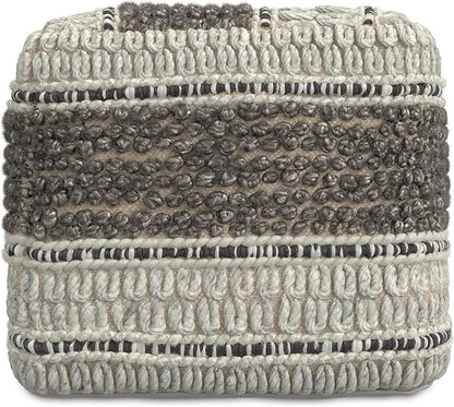 SIMPLIHOME Grady Contemporary Square Pouf in Earth Tone Brown Handloom Woven for the Living Room, Bedroom and Kids Room