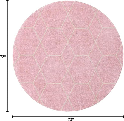Unique Loom Trellis Frieze Collection Area Rug - Geometric (6' Round, Light Pink/ Ivory)