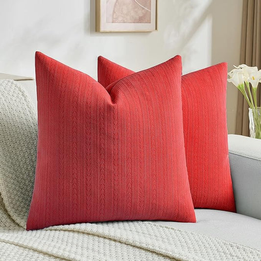 FUTEI Christmas Red Decorative Throw Pillow Covers 26x26 Inch Set of 2,Soft Cozy Wheat Ear Striped Patterns Euro Pillow Shams,Modern Home Decor for Couch Bed Living Room