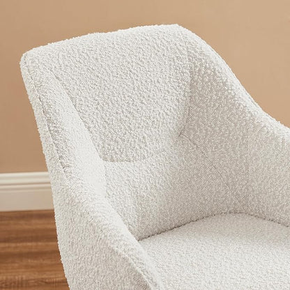 Zouron Mid Century Modern Accent Chair with Oak Wood Legs, Upholstered Swivel Chair No Wheels, Side Accent Armchair Vanity Chair for Small Space Home Office Living Room Bedroom, Ivory