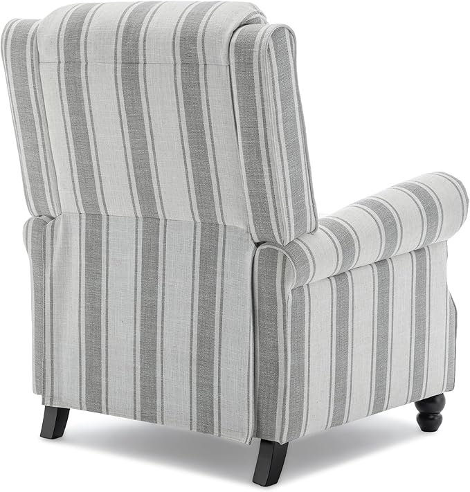 Pushback Recliner Chairs Set of 2, Comfy Fabric Wingback Recliner Chair, Upholstered Armchair Push Back Recliner with Wood Legs, Rivet Trim Accent Chair for Living Room, Bedroom, Gray Stripe