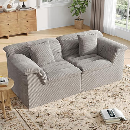 81" Sofa with Deep Seats Oversize, 2 Seater Cloud Couches, Upholstered Corduroy Loveseat for Living Room Bedroom, No Assembly Required, Light Gray