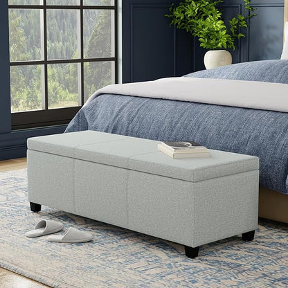 SIMPLIHOME Avalon Storage Ottoman Bench - 48 inch Wide Upholstered Linen Look Fabric Rectangular Lift-Top Ottoman in Light Stone Grey, Transitional Storage Bench for Living Room with High-Density Foam