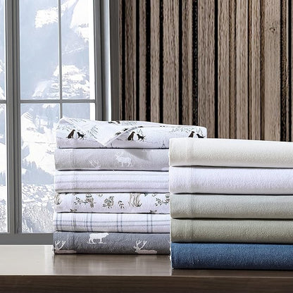 Eddie Bauer - Queen Sheets, Cotton Flannel Bedding Set, Brushed For Extra Softness, Cozy Home Decor (Dog Friends White, Queen)