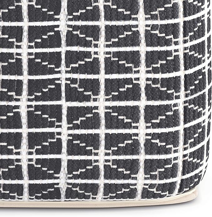 SIMPLIHOME Noreen Boho Square Pouf in Slate Grey and White Handloom Woven Pattern for the Living Room, Bedroom and Kids Room