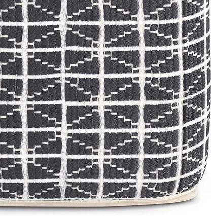 SIMPLIHOME Noreen Boho Square Pouf in Slate Grey and White Handloom Woven Pattern for the Living Room, Bedroom and Kids Room