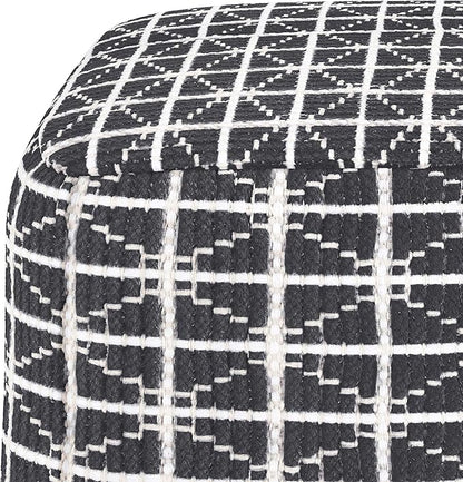 SIMPLIHOME Noreen Boho Square Pouf in Slate Grey and White Handloom Woven Pattern for the Living Room, Bedroom and Kids Room