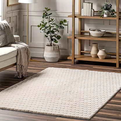 nuLOOM 3'9" x 6' Cozy Plush Area Rug, Machine Washable, Non-Slip, Soft Fluffy Shag Carpet for Living Room Bedroom Kids Room Nursery Home Decor, Nia Beige