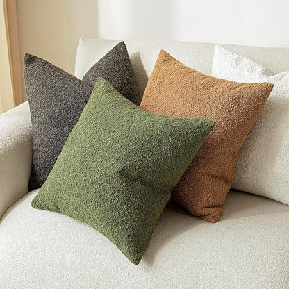 Foindtower Pack of 2 Textured Boucle Throw Pillow Covers Accent Solid Decorative Pillow Cases Cozy Woven Couch Cushion Case for Sofa Bedroom Living Room Home Decor, 20 x 20 Inch,Dark Brown