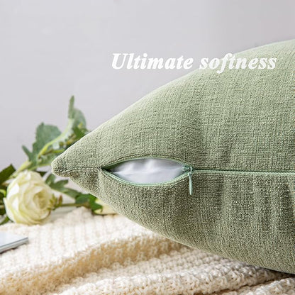 GAWAMAY Lumbar Decorative Rectangle Throw Pillow Covers 12"x20" Inch Set of 2, Super Soft Chenille Throw Pillowcase for Sofa Living Room Bedroom Couch Cushion Cover Sage Green 30x50cm (ONLY Covers)