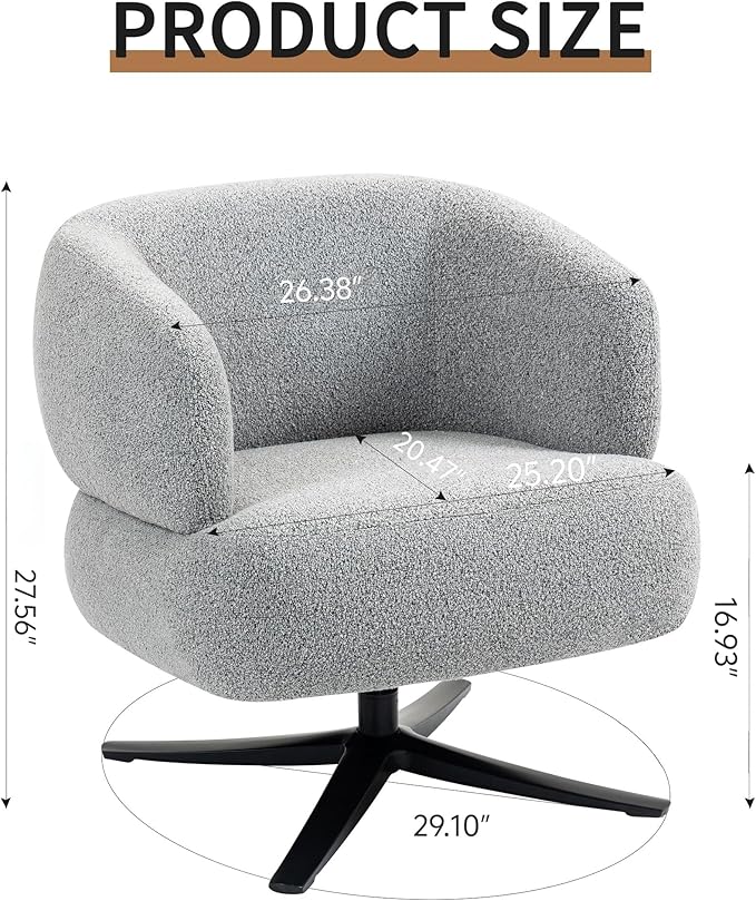 Pro 360° Swivel Accent Chair, Cuddle-Style Lounge Chair with Ergonomic Wrap-Around Backrest, 500LBS Capacity Grey Linen Fabric Rotatable Sofa Chair for Living Room, Balcony, Study