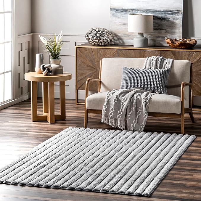 nuLOOM 3'9" x 6' Cozy Plush Area Rug, Machine Washable, Non-Slip, Soft Fluffy Shag Carpet for Living Room Bedroom Kids Room Nursery Home Decor, Kai Silver