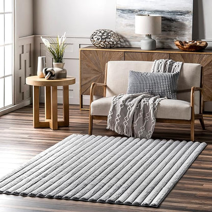 nuLOOM 3'9" x 6' Cozy Plush Area Rug, Machine Washable, Non-Slip, Soft Fluffy Shag Carpet for Living Room Bedroom Kids Room Nursery Home Decor, Kai Silver