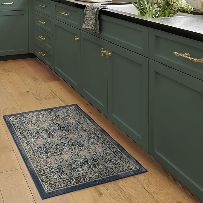 RUGGABLE x Morris & Co Washable Area Rug– Honeysuckle & Tulip Blue 2x3, Stain-Resistant, Non-Slip –Small Machine Washable Rugs for Living Room, Bedroom, Hallway, Entryway & Bathroom–with Standard Pad