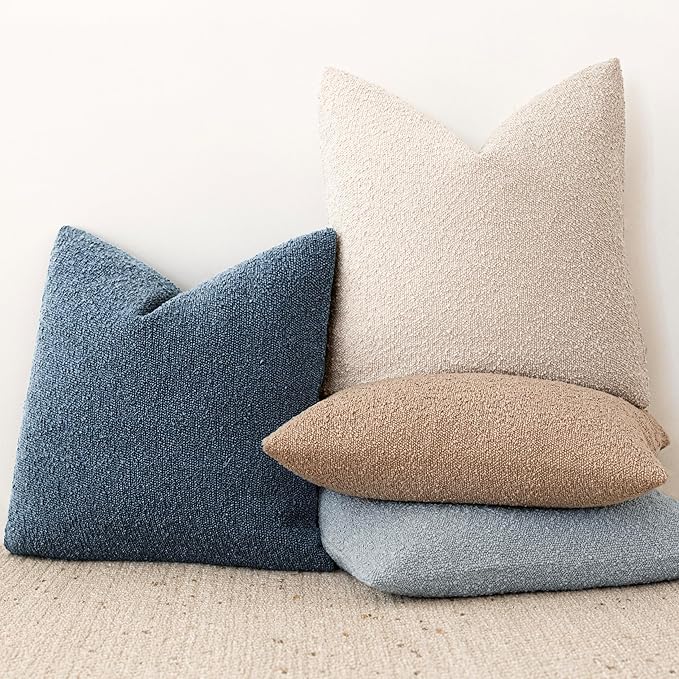 Foindtower Pack of 2 Textured Boucle Throw Pillow Covers Accent Solid Pillow Cases Cozy Soft Decorative Couch Cushion Case for Chair Sofa Bedroom Living Room Home Decor 20x20 Inch Dark Blue