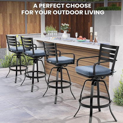 Pellebant Patio Swivel Barstools Set of 6, Aluminum 29.5" Outdoor Bar Height Stool Chairs with Back & Footrest,Rust-Proof Tall Patio Bar Stools for Deck Lawn Garden,Spectrum Denim