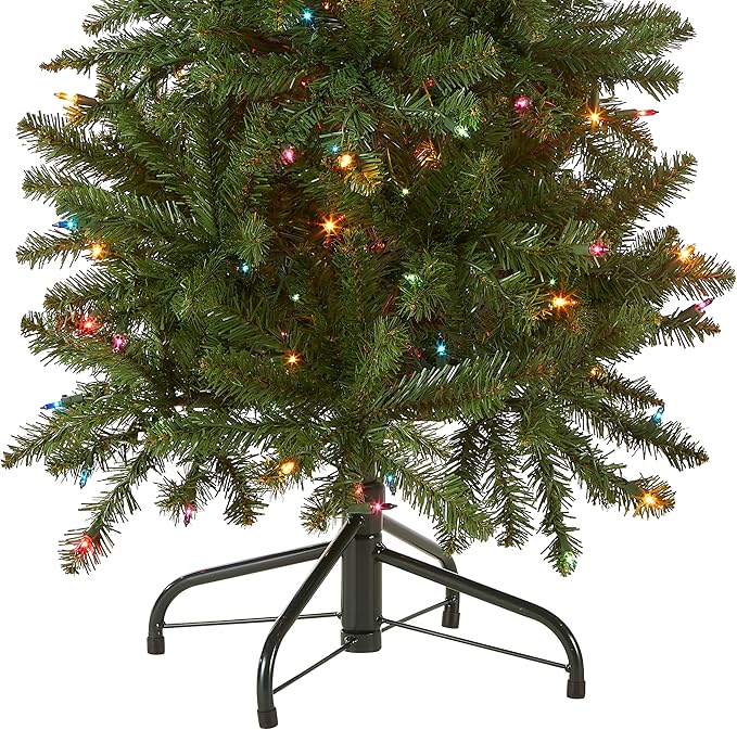 National Tree Company 4.5 ft Pre-Lit Kingswood Fir Slim Artificial Christmas Tree, 150 Multicolor Lights, 330 Tips, Includes Stand, Green