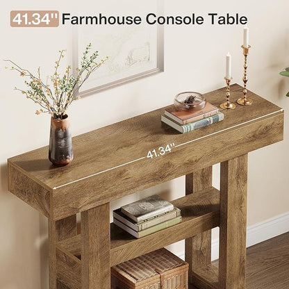 Tribesigns 41.34-Inch Farmhouse Console Table, 2-Tier Narrow Sofa Table Behind The Couch, Entryway Furniture with Storage Shelves for Hallway Foyer Living Room, Light Brown
