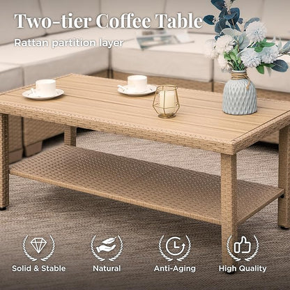Patio Furniture Set, 8 Piece Outdoor Rattan Wicker Sectional Conversation Set with 5.5" Thick Waterproof Cushions and Coffee Table