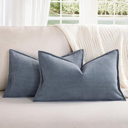 ZWJD Dusty Blue Pillow Covers 12x20 Set of 2 Chenille Throw Pillow Covers with Elegant Design Soft and Luxurious Decorative Throw Pillows for Couch, Bed, and Home Decor