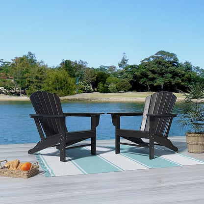 Costaelm Outdoor Adirondack Chair, HDPE Patio Chair, Weather Resistant Lawn Firepit Outside Chairs for Porch, Poolside, Garden, Backyard Deck, Black
