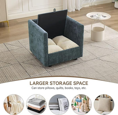 30" Cloud Modular Single Sofa Chair with Storage, Modern Upholstered Accent Chair Deep Seat, Chenille Reading Lounge Armchair for Living Room, Bedroom, Small Space, Blue