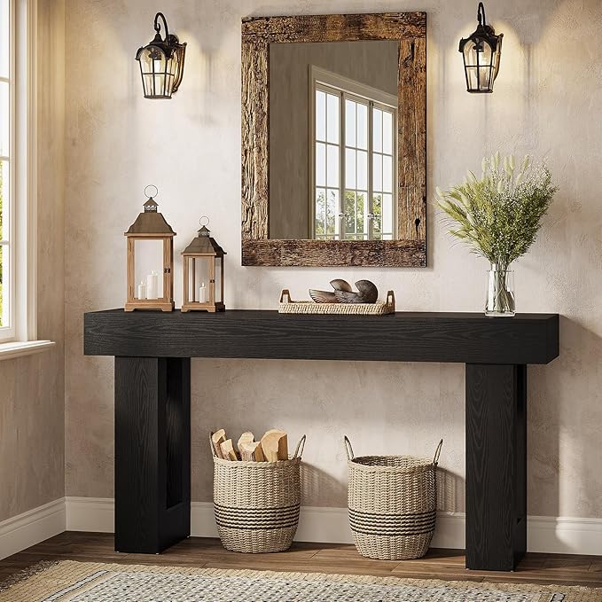 Tribesigns Console Table, 63" Farmhouse Entryway Table, Rectangular Wooden Accent Console for Entrance, Hallway & Living Room (Black)