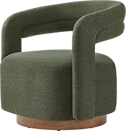 Swivel Accent Chair, Upholstered Barrel Chair with Open Back Design, Modern Arm Chair with Wooden Base for Living Room Bedroom Reading Waitingroom, Green