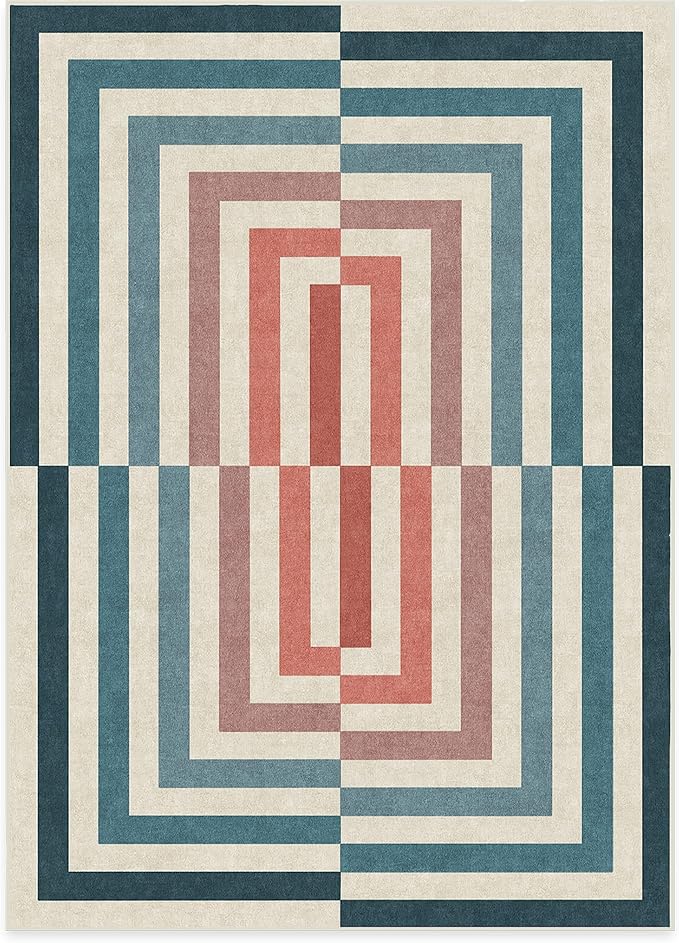 RUGGABLE x Jonathan Adler Washable Modern Area Rug – Op Art Teal 5x7, Stain-Resistant, Non-Slip – Medium Machine Washable Rugs for Living Room, Bedroom, Hallway, Entryway & Office–with Cushioned Pad