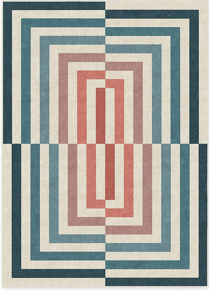 RUGGABLE x Jonathan Adler Washable Modern Area Rug – Op Art Teal 5x7, Stain-Resistant, Non-Slip – Medium Machine Washable Rugs for Living Room, Bedroom, Hallway, Entryway & Office–with Cushioned Pad