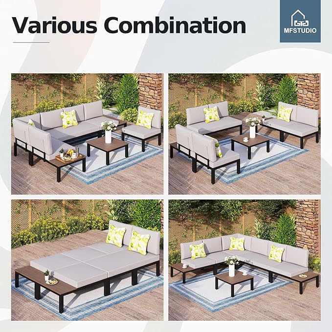 MFSTUDIO Patio Furniture Set,8 Seat Outdoor Sectional Sofa Patio Conversation Set with 1×Coffee Table for Backyard,Garden,Deck