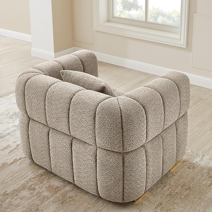 VANOMi 44.09”Oversized Accent Chair, Boucle Arm Chair with Deep Seat, Comfy Reading Chair for Living Room, Bedroom, Office, Apartment, Camel (1 Piece)
