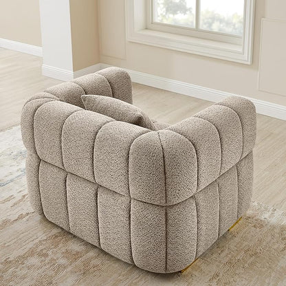 VANOMi Oversized Accent Chairs Set of 2, Boucle Arm Chair with Deep Seat, Oversized Comfy Reading Chair for Living Room, Bedroom, Office, Apartment，Camel (2 Piece)