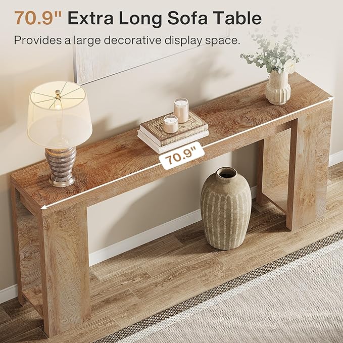 Tribesigns 70.9-Inch Extra Long Console Table, Farmhouse Wood Sofa Table Behind Couch, Narrow Entryway Accent Table for Living Room, Hallway, Entrance, Foyer, Light Oak Brown