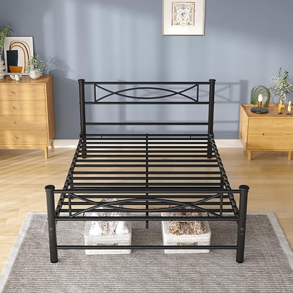 Metal Full Single Bed Frame with Storage Space, 74.8" in Steel Bed Frame with Protective Foot Pads, Strong Bearing Capacity Full Size Bed, Easy Assembly, Underbed Storage Space（35.4 inch）