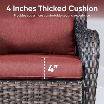 8-Piece Outdoor Patio Cushion Set - Fade & Water Resistant with Removable Olefin Cover, 22x24x4 Inch Memory Foam Cushions for Wicker Sectional Sofa – Red/Buckle