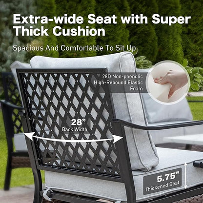 6-Piece Metal Outdoor Patio Furniture Set - Black & Light Gray with 1 3-Seater Sofa, 2 Fixed & 2 Swivel Sofas, Coffee Table