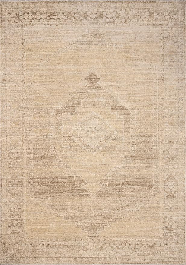Loloi Chris Loves Julia Palma Collection PLM-07 Wheat/Taupe 11'-6" x 15'-7" Fringe Area Rug Vintage Style Boho Living Room Bedroom Carpet