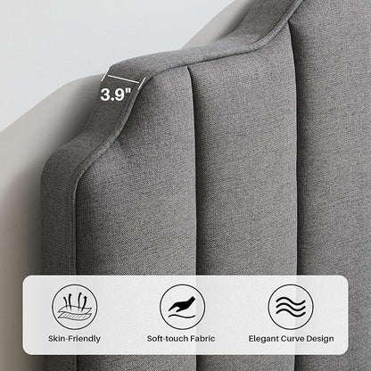 Queen Size Headboard Dark Gray Upholstered Headboard Adjustable Height&Width Linen Headboards Modern Vertical Channel Design Bed Head Board, Dark Gray