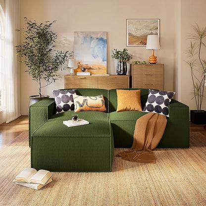 Marsail Modular Sectional Sofa, 80" L-Shaped Modular Sectional Couch with Deep Seat, Freely Combinable Sectional Cloud Sofa for Living Room, No Assembly, Plush Corduroy Fabric, Green