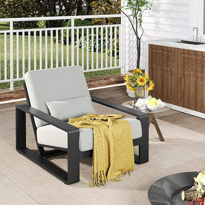 Christopher Knight Home Aspen Outdoor Aluminum Club Chair, Durable Aluminum Lounge Chair, Armchair with Cushions, Metal Accent Chair, Tilt Backrest Recliner for Backyard, Garden, Balcony, Black+Grey