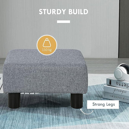 HOMCOM Ottoman Foot Rest, Small Foot Stool with Linen Fabric Upholstery and Plastic Legs, Cube Ottoman for Living Room, Gray