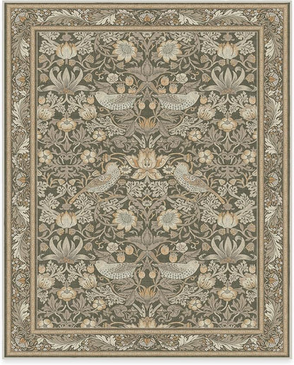 RUGGABLE x Morris & Co Washable Area Rug–Strawberry Thief Stone Gold 8x10, Stain-Resistant, Non-Slip–Large Machine Washable Rugs for Living Room, Bedroom, Hallway, Entryway & Office–with Standard Pad
