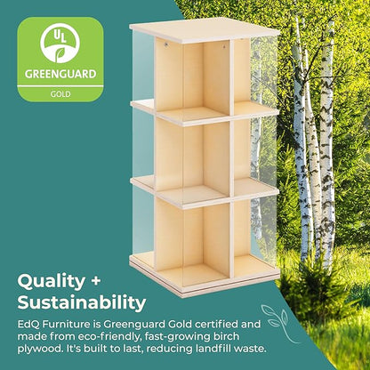 Guidecraft EdQ Kids Rotating Bookshelf: Natural Wood Revolving Bookcase - 360 Degree Spinning Book Shelf Tower with Acrylic Montessori Storage for Classroom, Bedroom and Playroom | Toy Organizer