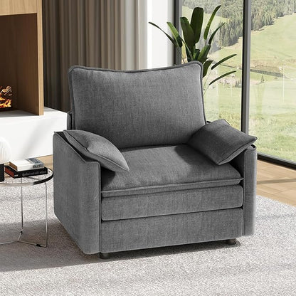 Vesgantti 40" Single Seat Sofa, Comfy Cloud Couch Deep Seat Upholstered Couch Chenille Modern Sofa with Armrest Pillow, Easy Assembly for Living Room, Bedroom and Apartment, Gray