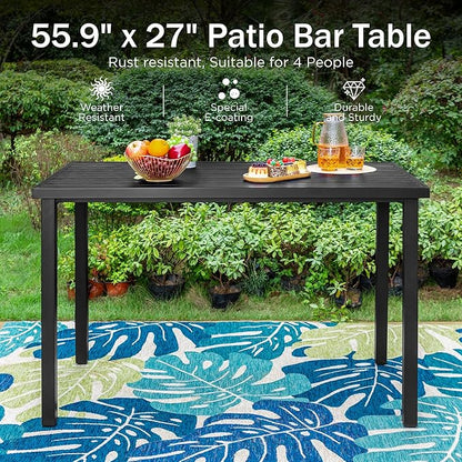 PHI VILLA 5 PCS Outdoor Bar Set, Counter Height Swivel Chair with Rectangle Metal Table, Textilene Fabric and Quick-Drying Waterproof,High Patio Set for Garden, Yard, Poolside