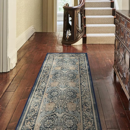 RUGGABLE x Morris & Co Washable Area Rug– Honeysuckle & Tulip Blue 8x10, Stain-Resistant, Non-Slip – Large Machine Washable Rugs for Living Room, Bedroom, Hallway, Entryway & Office–with Standard Pad