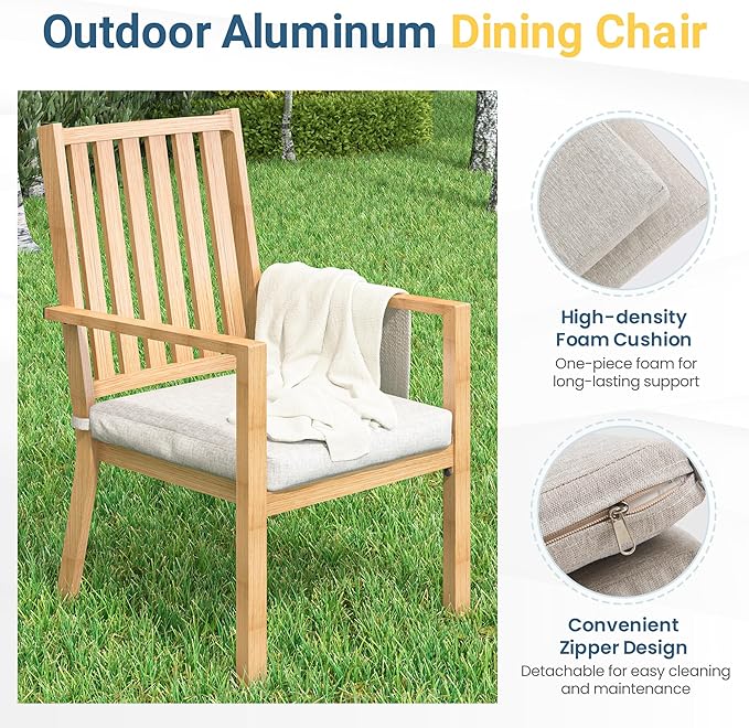 Wisteria Lane 5 Pieces Patio Table and Chairs Set, Aluminum Outdoor Dining Table with 4 Chairs, Outdoor Patio Dining Sets with Removable Cushion for Garden, Backyard, Lawn, Brown