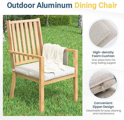 Wisteria Lane Aluminum 7 Pieces Patio Dining Sets, Outdoor Dining Table with 6 Chairs, Outdoor Patio Dining Furniture Set with Removable Cushion for Lawn, Garden, Backyard, Brown